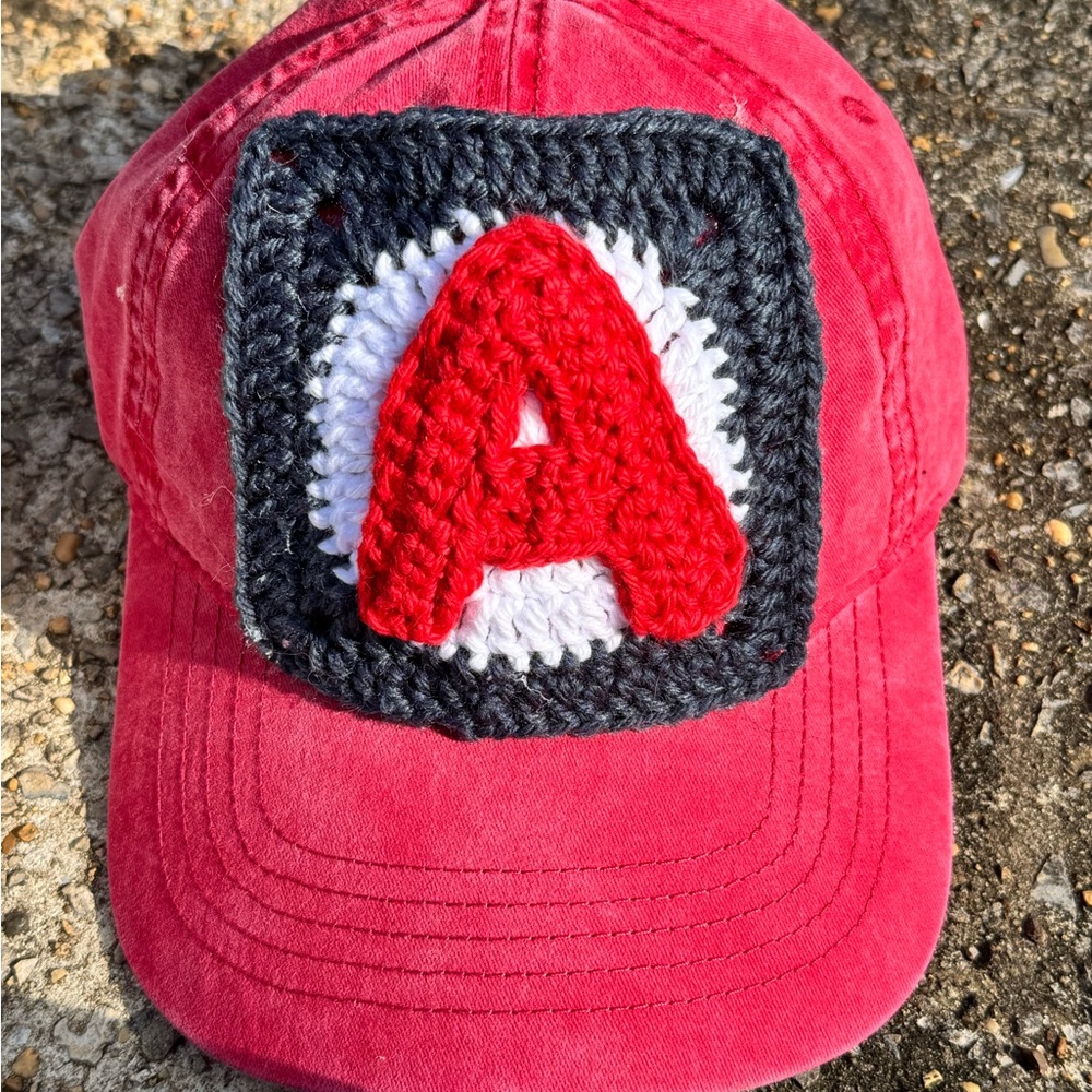 Red Crochet Patch Womens Cap